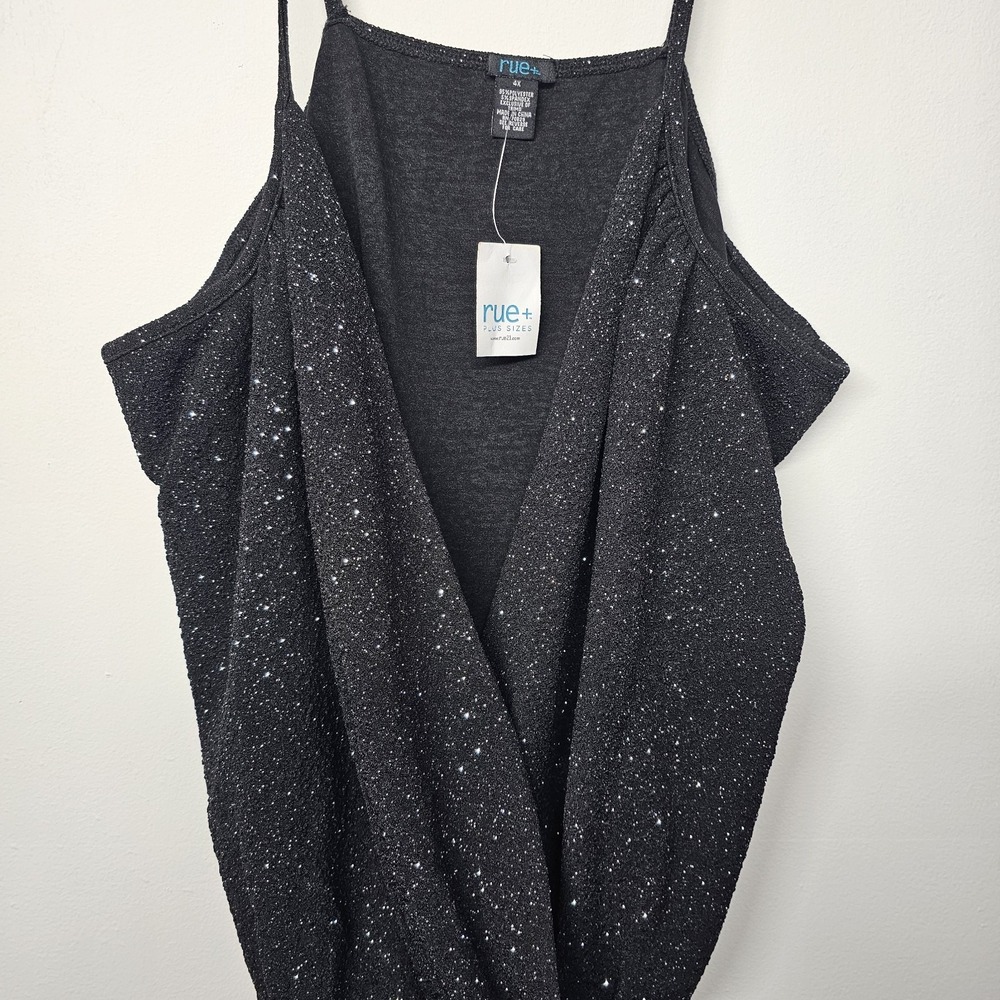 NWT Rue 21 Women's‎ 4X Bodysuit Black Sparkly Draped Front Snap Closure - Picture 2 of 7